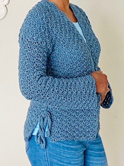 Crochet Patterned Cardigan with Side Ties